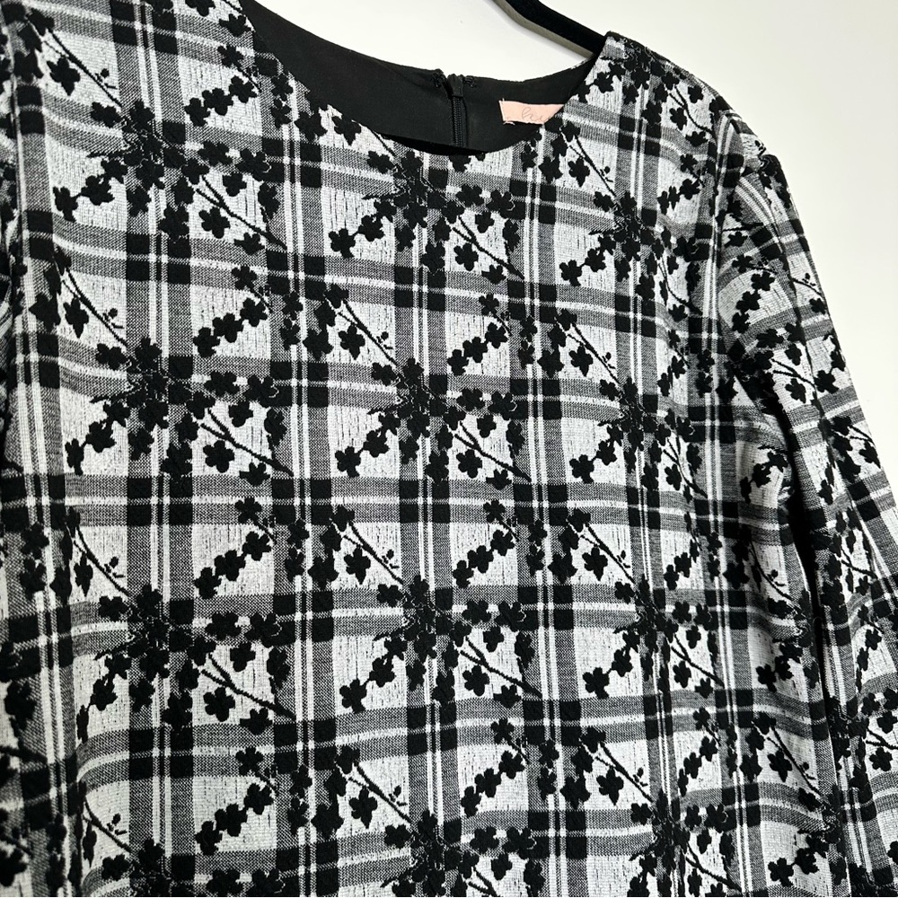 Anthropologie Hutch Jeanie Embroidered Plaid Floral Tunic Dress Black and White - Picture 5 of 11